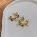 Green Crystal Pearl Hoops