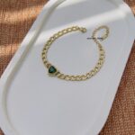Green Crystal Heart Link Chain Bracelet