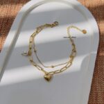 Heart With Pearl Link Layered Bracelet