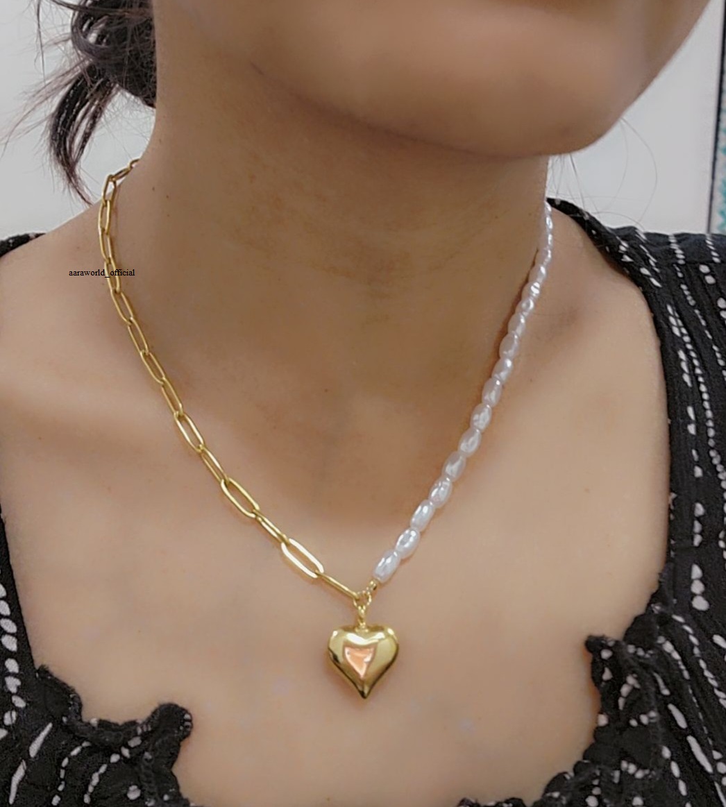 heart-pearllink-necklace