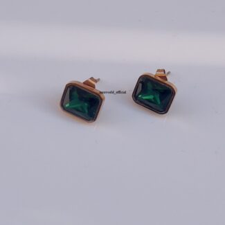 Green Studs Rosegold Plated