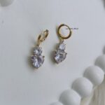 White Round Heart Crystal Drop Earrings