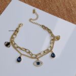 Evil Eye Link Layered Chain Bracelet - Gold