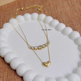 Heart With Round Crystal Layered Necklace