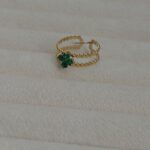 Green Crystal Flower Adjustable Ring