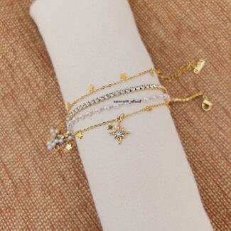 Studded Star With Pearl Chain Bracelet