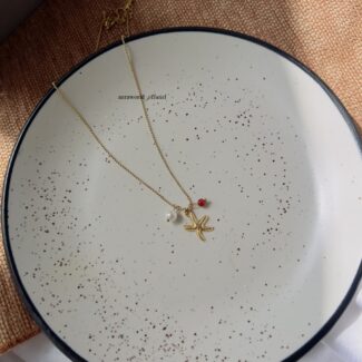 Starfish With Red White Pearl Necklace